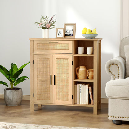 Buffet Sideboard with Rattan Woven Doors and Adjustable Shelf