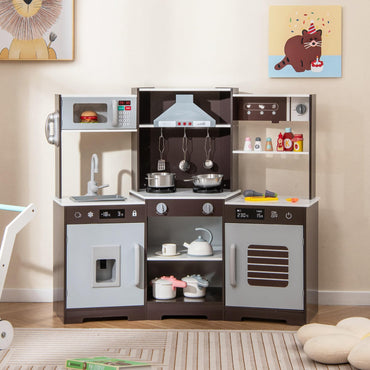 Wooden Pretend Play Kitchen with Real Sounds and Lights