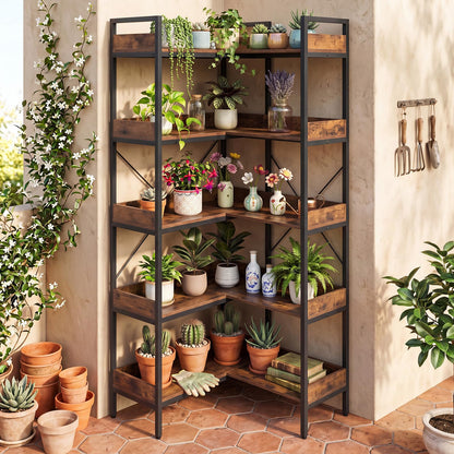 5-Tier Corner Bookshelf, 113cm Convertible L-shaped Bookcase