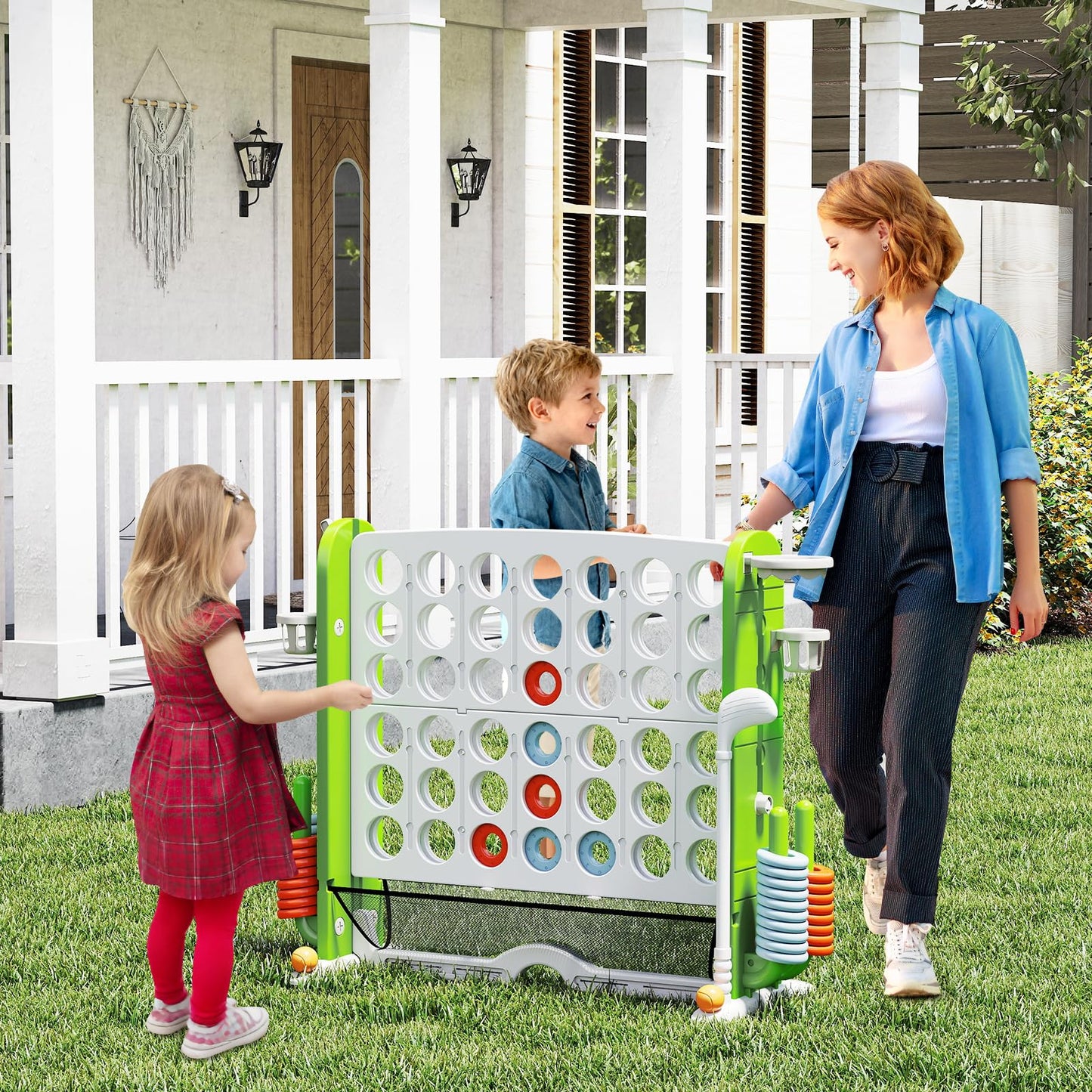 Jumbo 4-in-a Row Game Set with Basketball Hoop and 42 Rings