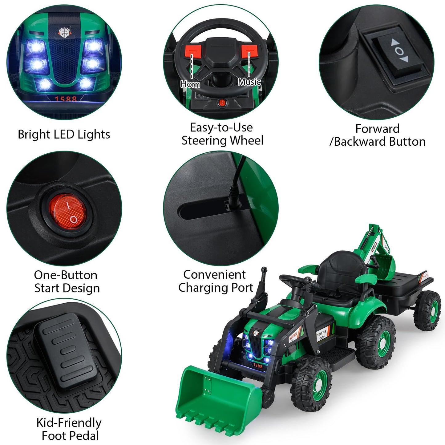 4-in-1 12V Kids Ride on Excavator and Bulldozer with Remote Control