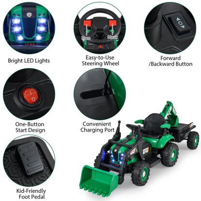4-in-1 12V Kids Ride on Excavator and Bulldozer with Remote Control