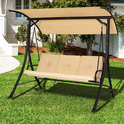 3 Seater Garden Hammock Bench Chair with Adjustable Canopy and Soft Cushions