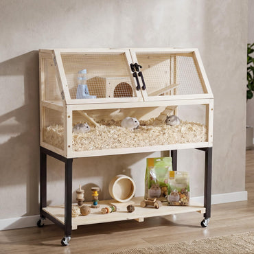 Wooden Hamster Cage, 2-Tier Small Animal House with Acrylic Windows