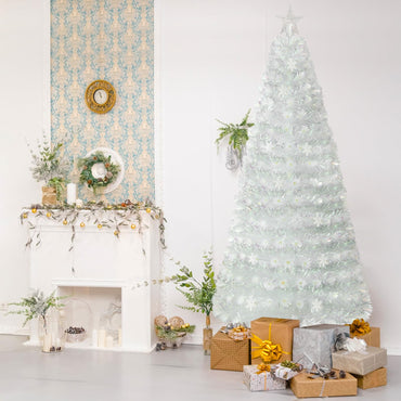 4/5/6/7 Feet Artificial Fiber Optic White Pre-lit Christmas Tree with Light