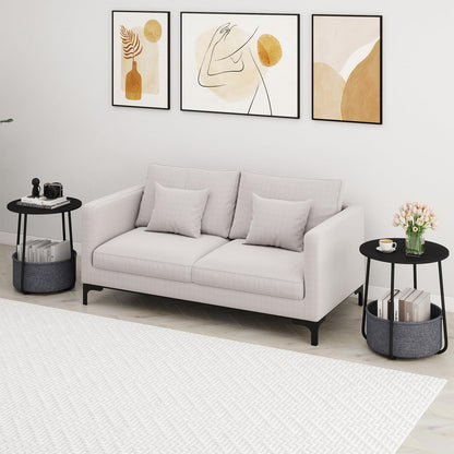 2-Tier End Table with Fabric Storage Basket and Metal Frame