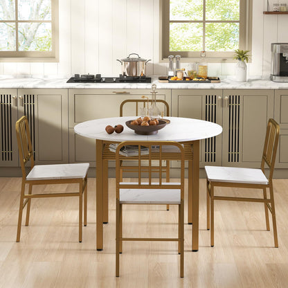 5 Piece Dining Table Set with Storage Rack and Metal Frame for Dining Room