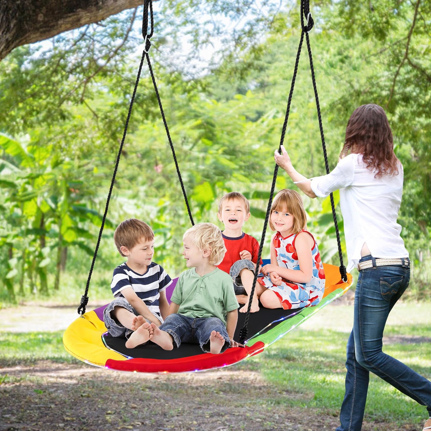 150 cm Saucer Swing with LED Lights and Adjustable Ropes