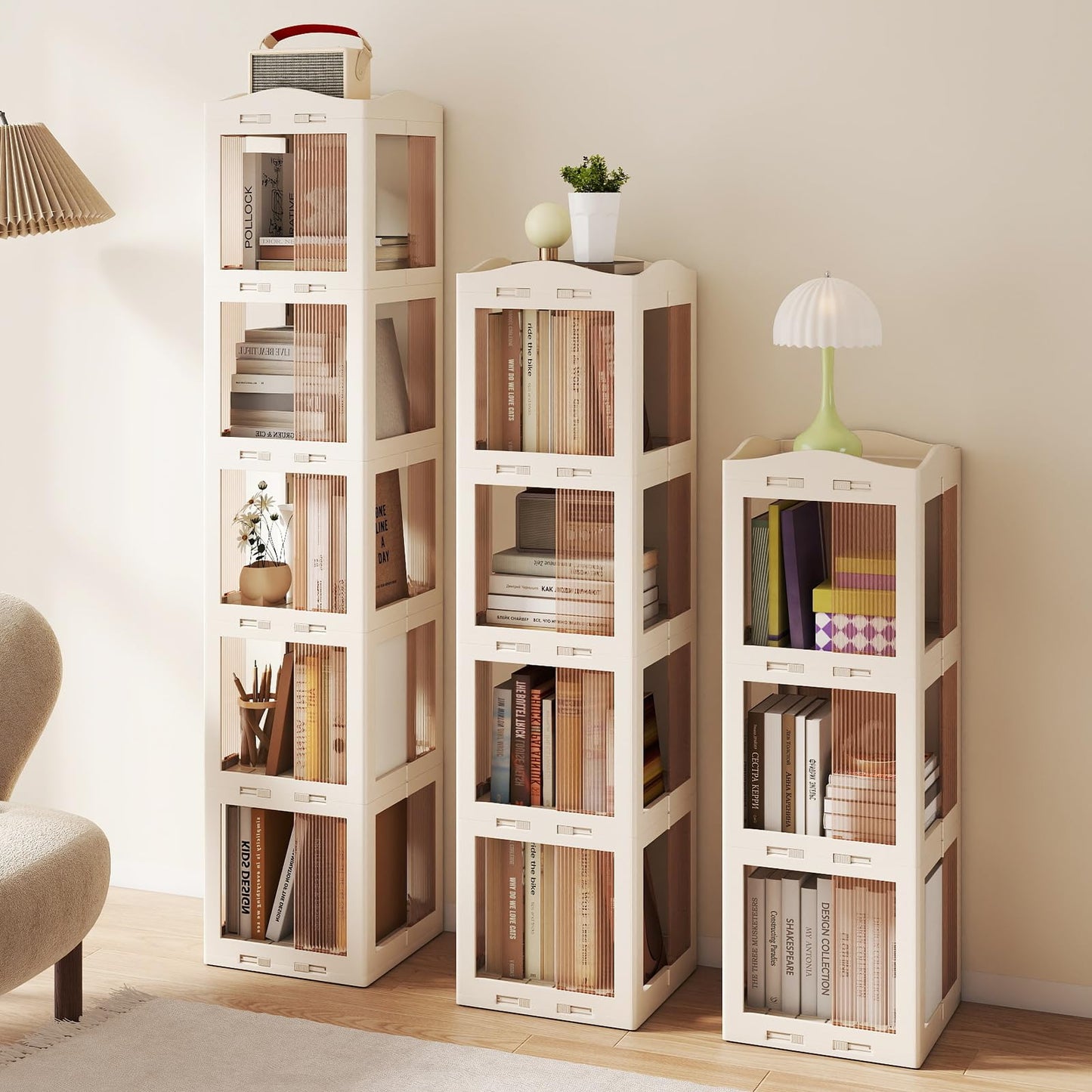 4/5/6-Tier Foldable Rotating Bookshelf, 360° Spinning Bookcase Tower with Swivel Base