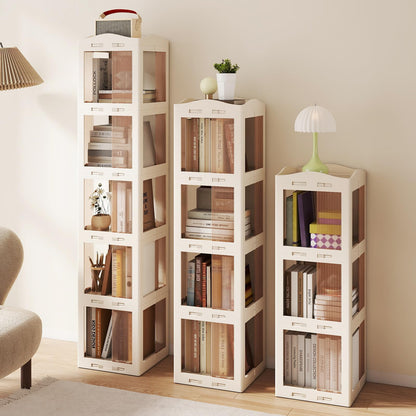 4/5/6-Tier Foldable Rotating Bookshelf, 360° Spinning Bookcase Tower with Swivel Base