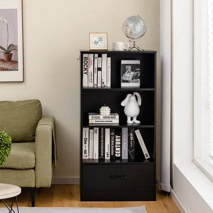 Wooden Storage Bookshelf Cabinet with 3 Tier Open Shelves and Drawer