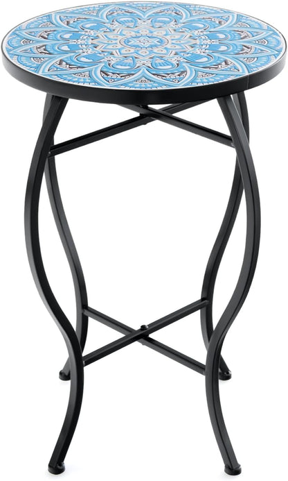 Mosaic Round Bistro Coffee Table with Ceramic Tile Tabletop