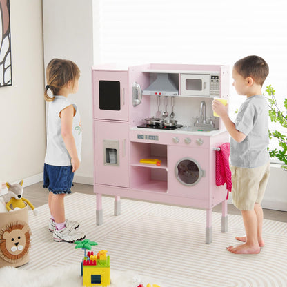 Height Adjustable Wooden Kid Play Kitchen Set with Sounds