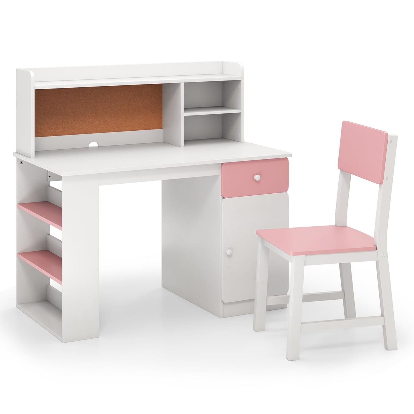 Kids Desk and Chair Set with 3-Tier Shelf and Drawer