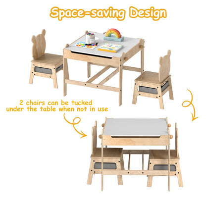 Kids Table and Chairs 4 in 1 Wooden Activity Desk Set (Bear Shape)