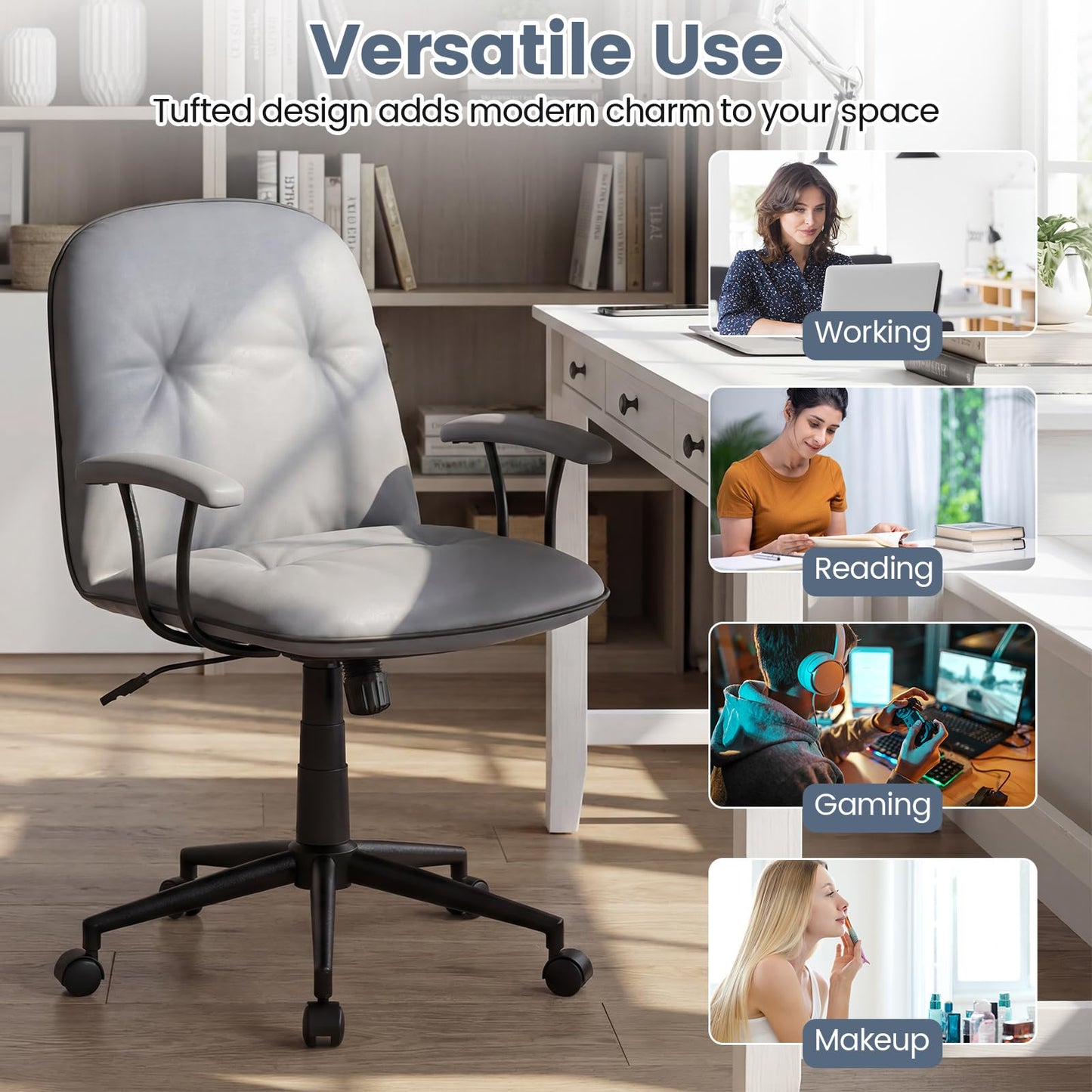 Home Office Office Chair, PU Leather Desk Chair with Rocking Function