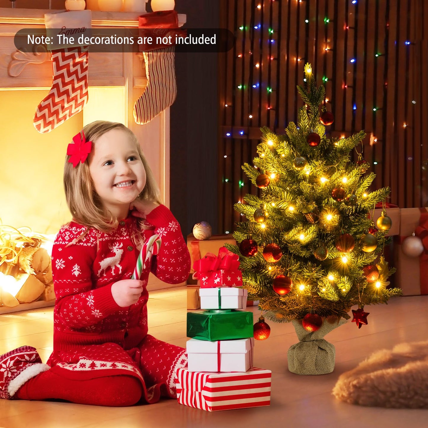 24 Inch Artificial Xmas Tree Tabletop Christmas Tree with 234 PE PVC Branch Tips