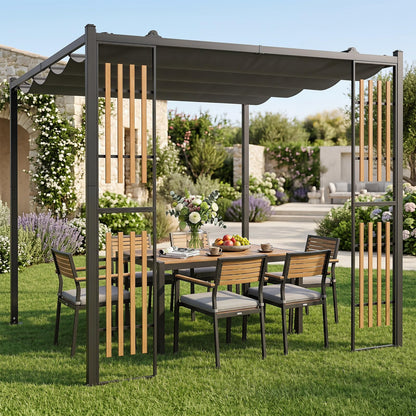 Outdoor Garden Pergola with 2 Slatted Screens for Courtyard