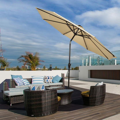 24 Solar Powered LED Lights Patio Umbrella with Tilt and Crank Handle