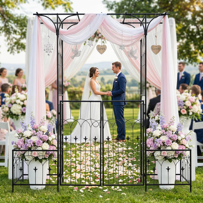 Garden Arbor with Gate and Planter Boxes 206cm Heavy Duty Metal Arch