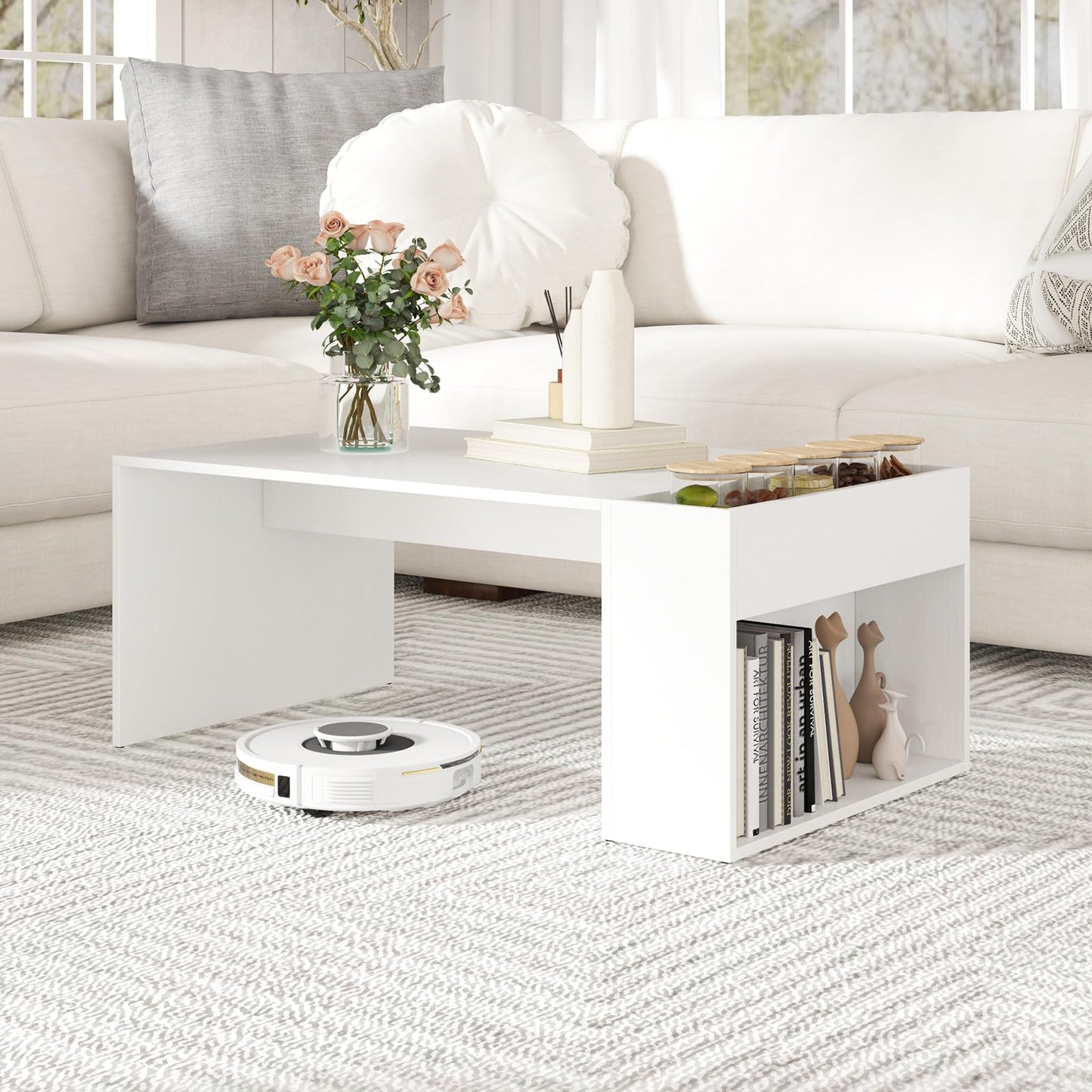 Coffee Table 85cm Coffee Table with Double Layer Storage Space