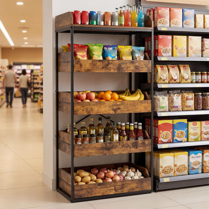 5-Tier Food Storage Rack Retail Snack Display Shelf with 4 Pull-out Drawers