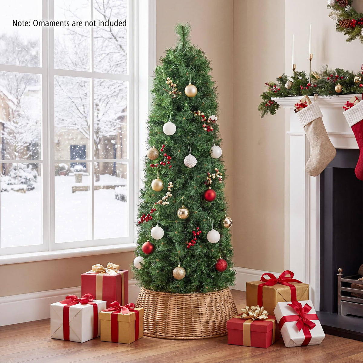 5FT/6FT Slim Pencil Christmas Tree, Pre-lit Xmas Tree