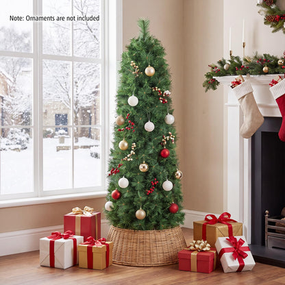 5FT/6FT Slim Pencil Christmas Tree, Pre-lit Xmas Tree