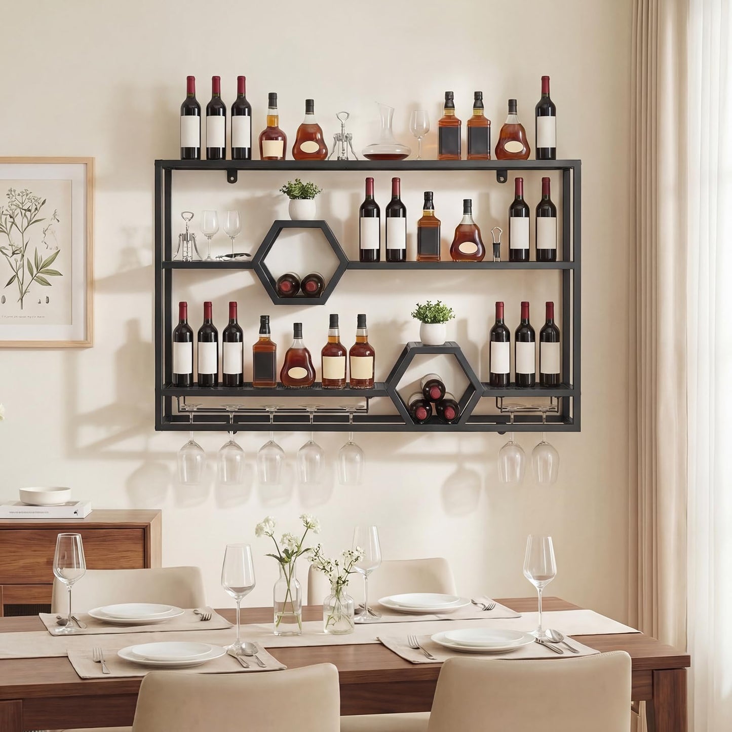 Wall Mounted Wine Rack, 3-Tier Hanging Bar Shelves