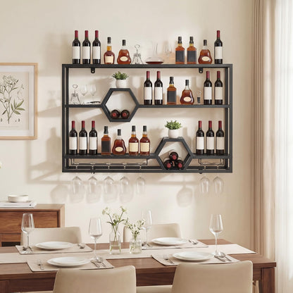 Wall Mounted Wine Rack, 3-Tier Hanging Bar Shelves