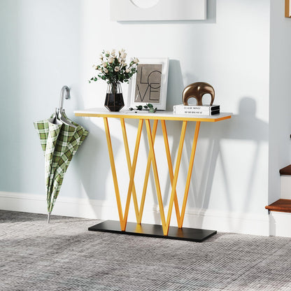Modern Accent Extra Long Console Entry Table with Faux Marble Top
