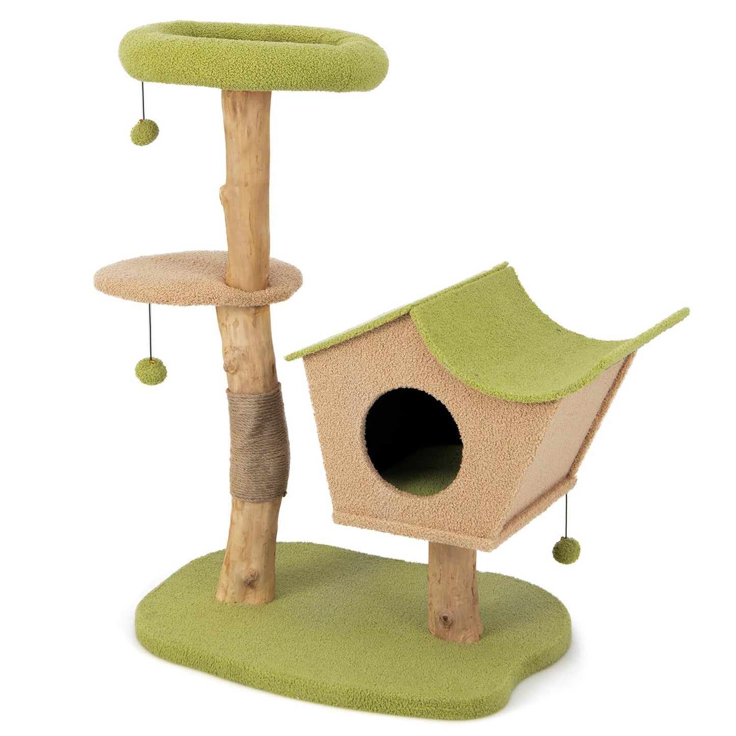 Cute Cat Activity Center with Padded Top Perch and Dangling Bell Balls for Indoor Cats