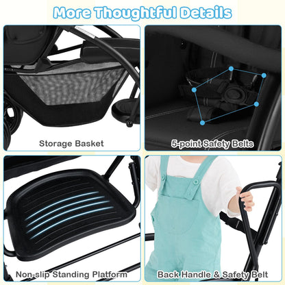 Sit and Stand Stroller, Double Baby Pushchair with Adjustable Canopy