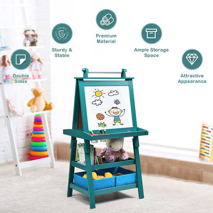 Double Sided Blackboard and Magnetic Whiteboard Easels with Paper Roll