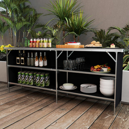 206cm Aluminum Portable Picnic Table with 2-Tier Open Shelves
