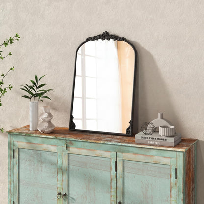 Dramatic Arched Wall Mirror with Baroque Ornate Frame