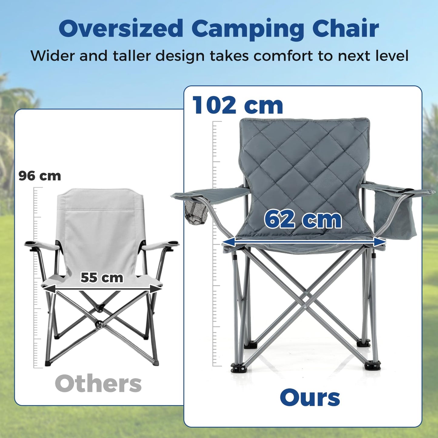 227kg Oversized Camping Chair, Heavy Duty Outdoor Folding Chair with Cooler Pouch