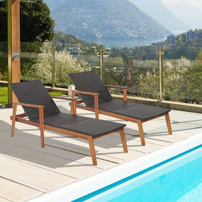 5-Position Adjustable Garden Chaise Lounge Deck Sunbed with Armrests