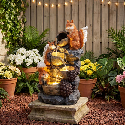 4-Tier Outdoor Water Fountain, 59cm Cascading Waterfall Fountain with 3 LED Lights