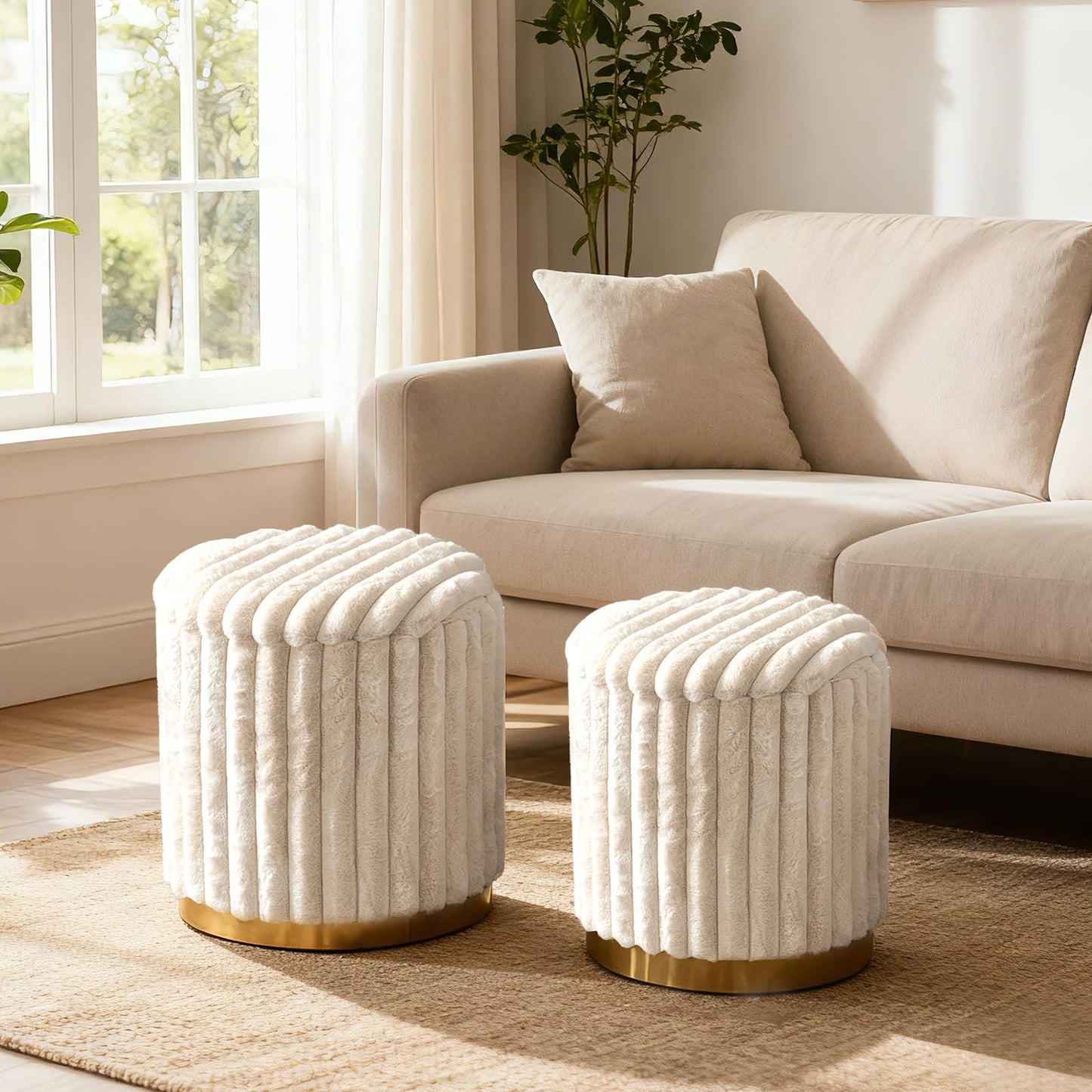 Modern Ottoman Set of 2 with Detachable Lids and Hidden Storage Space
