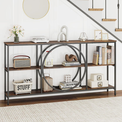 3 Tier Console Table with Faux Wood Grain Top