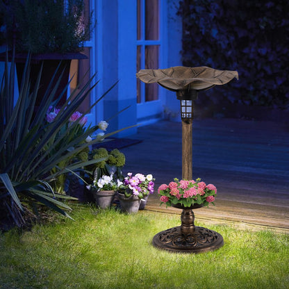 43cm Outdoor Birds Table with Solar Light & Lotus Leaf Bowl