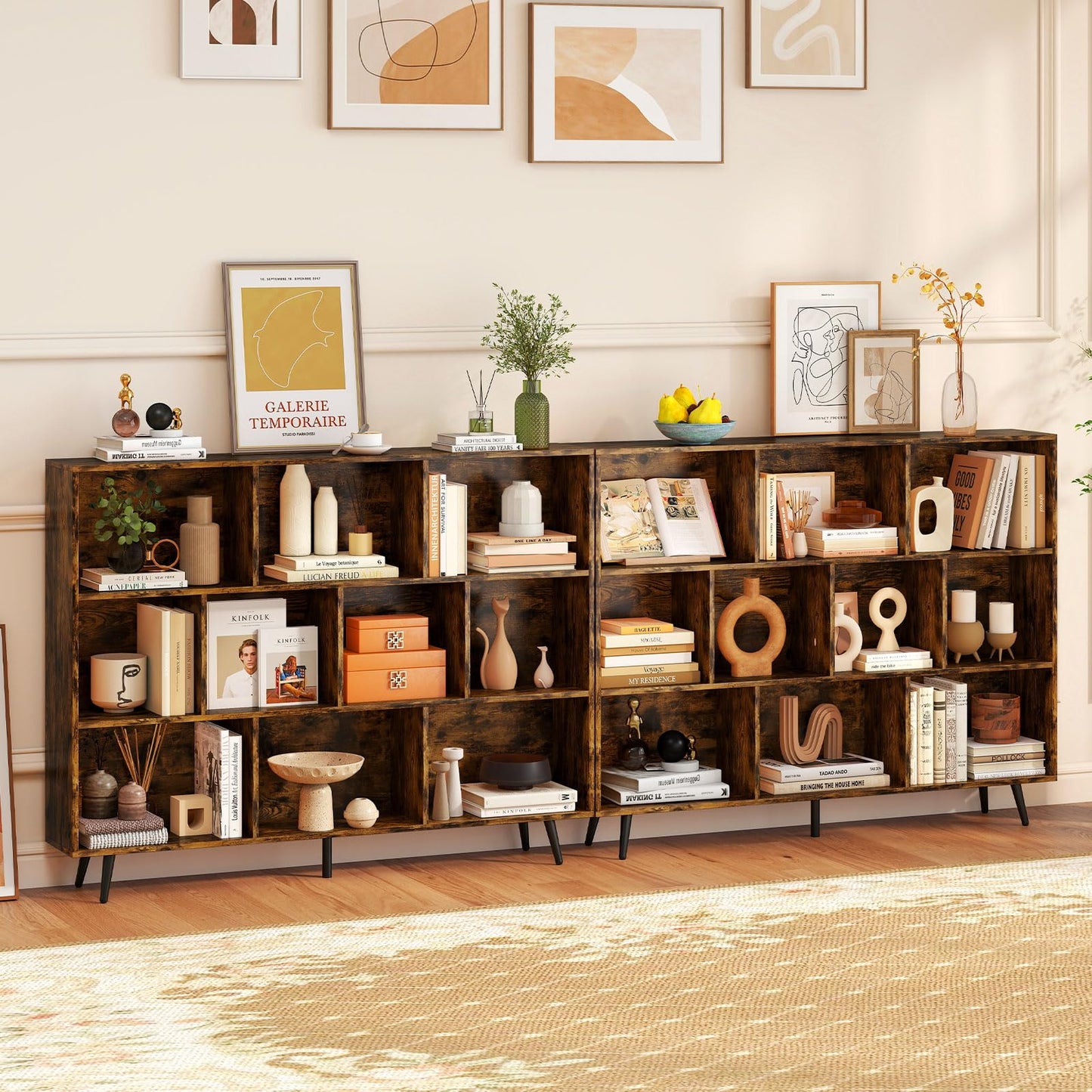 Bookcase 80/100/120/140 CM Storage Organizer with 4/5/5/5 Tapered Metal Legs