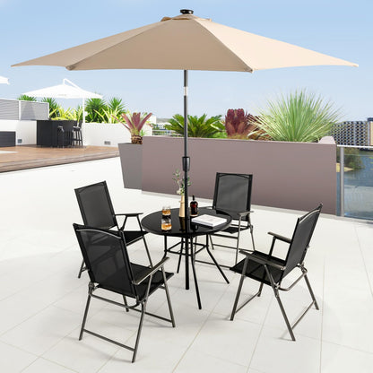 GiantexUK 3 Piece Patio Bistro Set, Cast Aluminum Table and Chairs with Round Coffee Table and 2 Armchairs