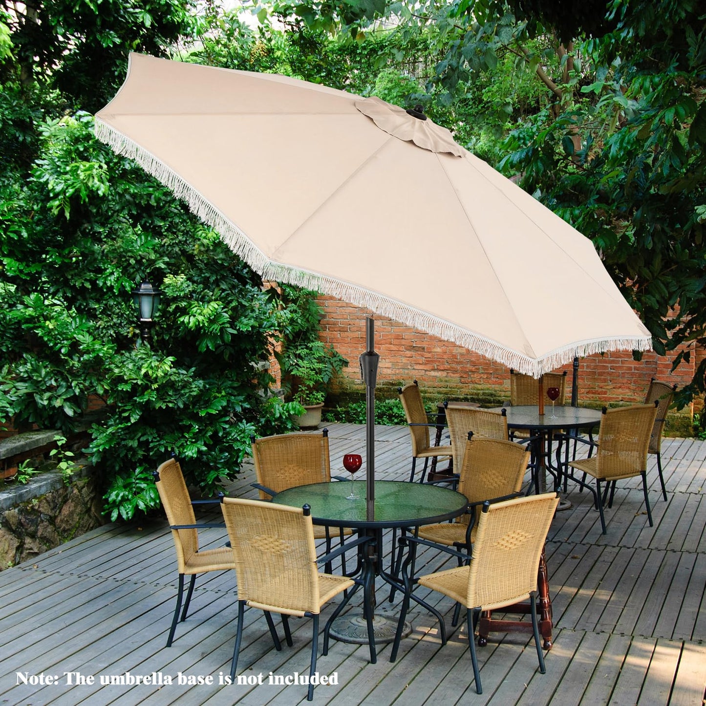 9FT Garden Parasols with Fringe with Push Button Tilt