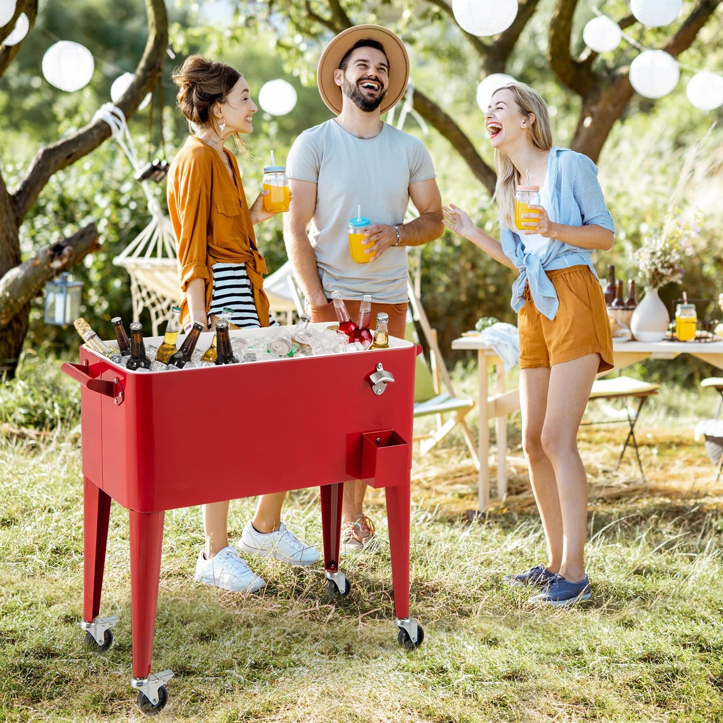 Giantex  80-Quart Rolling Ice Chest Stainless Steel Beverage Cooler Cart with Wheels