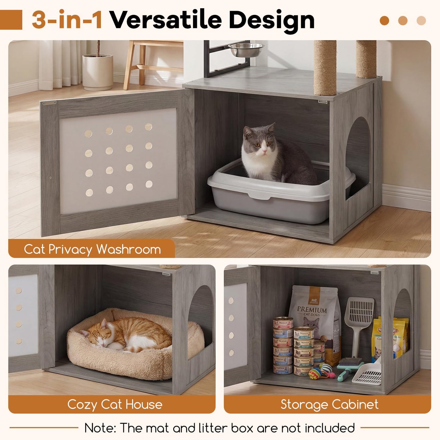Cat Litter Box Enclosure Cat Tree Play Tower| Cats House Activity Center Hidden Washroom Toilet