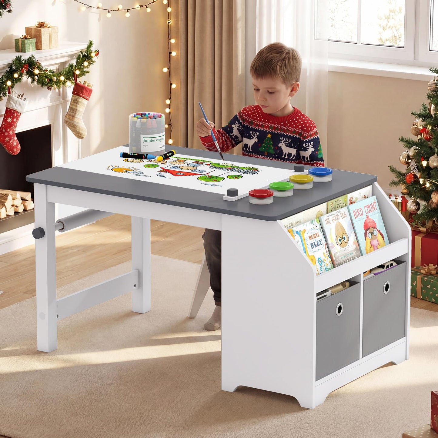 Kids Art Table and Stool Set, Toddler Craft Desk