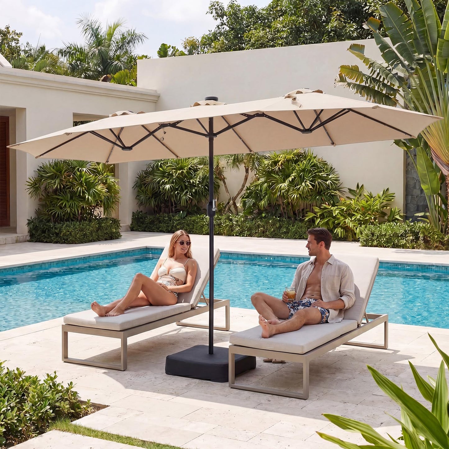 4M Double-Sided Parasol, Outdoor Extra Large Sun Umbrella with Base