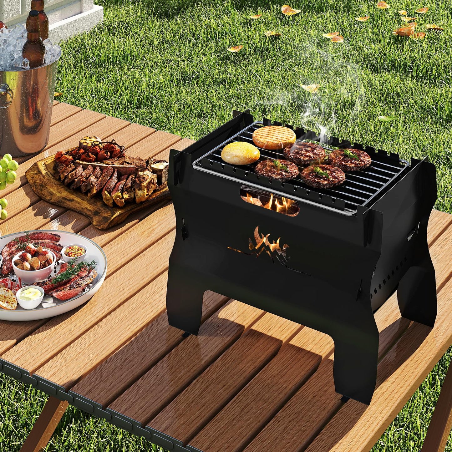 Giantex 2-in-1 Camping BBQ Grill Portable Dual Fuel Butane Gas Fire Pit with Stainless Steel Grate and Carrying Bag